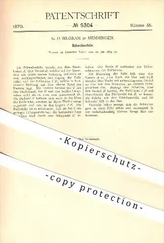 original Patent - G. D. Bilgram in Memmingen  , 1879 , Schwabenfalle , Schädlinge , Falle , Schwaben , Landwirtschaft !!