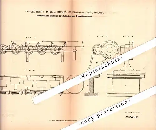 Original Patent - S.H. Byrne in Bughouse , York , 1885 , Apparatus for wire machine , England  !!!