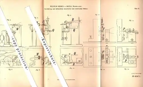 Original Patent - Wilhelm Hedick in Breda , Niederlande , 1887 , Apparat für akustische Signale und elektrische Wellen !