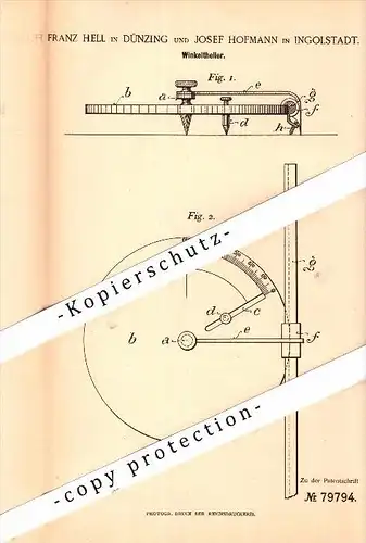 Original Patent - F. Hell und J. Hofmann in Dünzing / Vohburg a.d. Donau und Ingolstadt ,1894, Winkelteiler , Geometrie