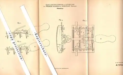 Original Patent - C.J. Schweim in Glückstadt und Krempdorf , 1894 , Striegel für Pferde , Steinburg !!!