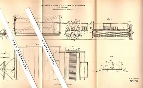Original Patent - Carl Kuhnow in Buchow-Karpzow b. Wustermark , 1894 , Düngerstreumaschine für Stalldünger , Agrar !!!