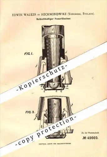 Original Patent - E. Walker in Heckmondwike , 1888 , automatic fire extinguishers , fire Department , Cleckheaton !!!