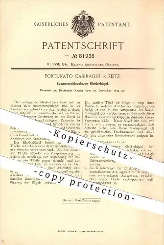 original Patent - Fortunato Casiraghi in Zeitz , 1894 , Zusammenklappbarer Kleiderbügel , Haushalt , Kleidung !!!