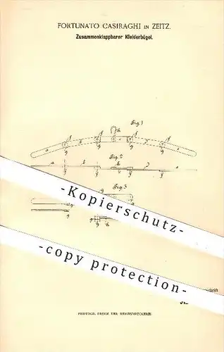 original Patent - Fortunato Casiraghi in Zeitz , 1894 , Zusammenklappbarer Kleiderbügel , Haushalt , Kleidung !!!