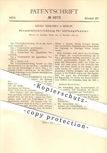 original Patent - Adolf Marasky in Berlin , 1879 , Verschluss für Lüftungsfenster , Fenster , Fensterbau , Hochbau , Bau