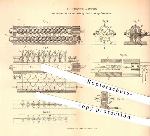 original Patent - A. L. Hercher in Leipzig , 1879 , Herstellung von Drahtgeflechten , Draht , Metall , Geflecht !!!