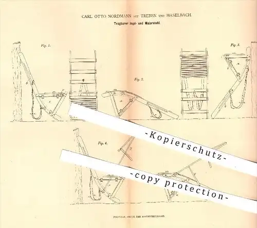 original Patent - Carl Otto Nordmann auf Treben und Haselbach , 1880 , Tragbarer Jagd - u. Malerstuhl , Stuhl , Jäger