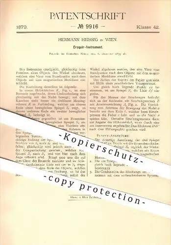 original Patent - Hermann Heissig in Wien , 1879 , Croquir - Instrument , Croquis , Kroki , Krokieren , Plan , Zeichnung