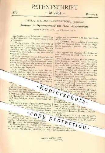 original Patent - Theilig & Klaus in Crimmitschau , 1879 , Oxidationsverfahren beim Färben mit Anilinschwarz , Schwarz