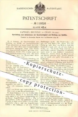 original Patent - Raphaël Bruneau , Oran , Algier , 1899 , Erfassen von Geschwindigkeit u. Richtung vom Schiff , Schiffe