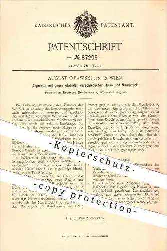 original Patent - August Opawski , Wien , 1895 , Zigarette mit verschiebbarer Hülse u. Mundstück , Zigaretten , Tabak !!