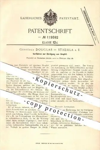 original Patent - Gebrüder Douglas in Strehla a. E. , 1899 , Reinigung von Graphit  , Chemie , Säure , Fluor , Wasser !!