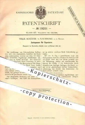 original Patent - Wilh. Schäfer , Naumburg , Saale , 1882 , Gurtspanner für Tapezierer , Tapezieren , Maler , Werkzeug !