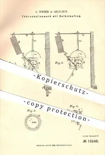 original Patent - A. Weber , Arolsen , 1882, Türschellenwerk mit Selbstaufzug , Klingel , Klingeln , Türklingel , Wecker