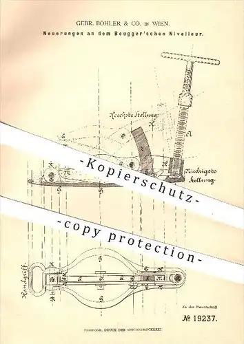 original Patent - Gebrüder Böhler & Co. , Wien , 1881 , Nivelleur , Beugger , Nivellieren , Nivellierung , Straßenbau !!