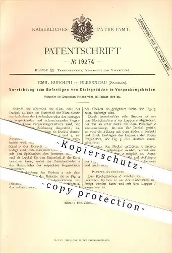 original Patent - Emil Rudolph , Olbernhau , 1882 , Befestigen von Einlegeböden in Verpackungskisten , Transport !!!