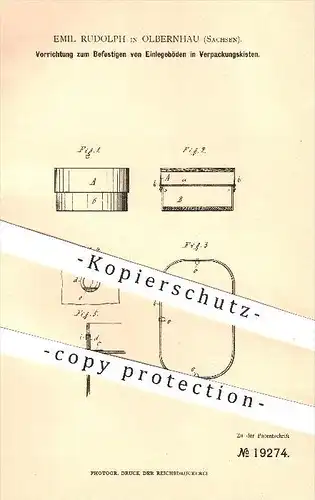 original Patent - Emil Rudolph , Olbernhau , 1882 , Befestigen von Einlegeböden in Verpackungskisten , Transport !!!