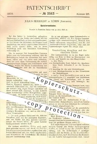original Patent - Julius Petzoldt in Lüben , 1878 , Gaslaternenboden , Gas , Laterne , Licht , Lampen , Beleuchtung !!
