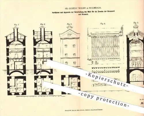 original Patent - Fr. Gustav Wolff , Kulmbach , 1878 , Verarbeitung von Mais für Brennerei u. Brauerei , Bier , Malz !!!