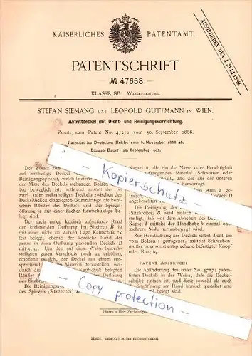 Original Patent - S. Siemang und L. Guttmann in Wien , 1888 , Abtrittsdeckel !!!