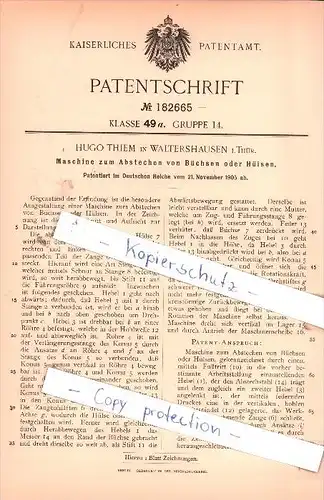 Original Patent - H. Thiem in Waltershausen i. Thür. , 1905 , Maschine zum Abstechen von Büchsen !!!