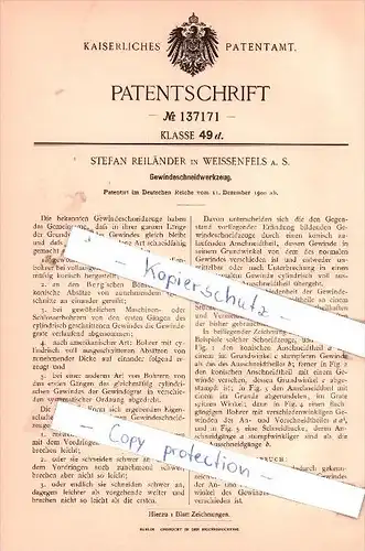 Original Patent - Stefan Reiländer in Weissenfels a. S. , 1900 , Gewindeschneidwerkzeug !!!