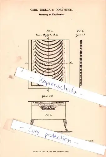 Original Patent - Carl Treeck in Dortmund , 1881 , Neuerung an Kochherden !!!