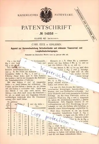 Original Patent - Carl Eitz in Eisleben , 1881 , Veranschaulichung Transversal- und Longitudinalschwingungen !!!