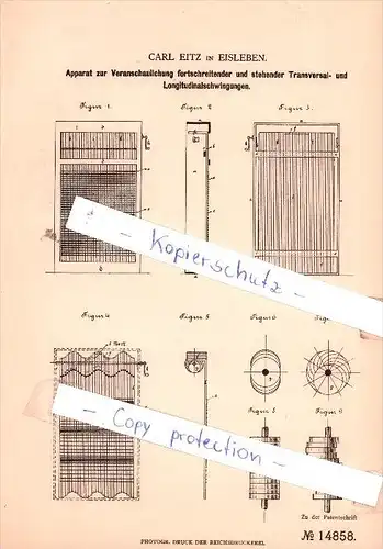 Original Patent - Carl Eitz in Eisleben , 1881 , Veranschaulichung Transversal- und Longitudinalschwingungen !!!