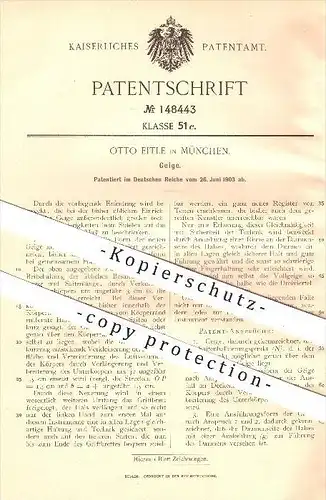 original Patent - Otto Eitle , München , 1903, Geige , Geigen , Geiger , Musikinstrument , Musik , Orchester , Vollgeige