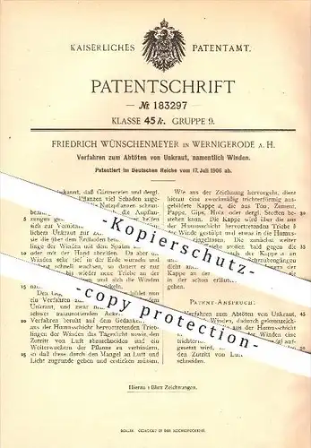 original Patent - Friedrich Wünschenmeyer , Wernigerode a. H. , 1906 , Abtöten von Unkraut , Winde , Gärtner , Gärtnerei
