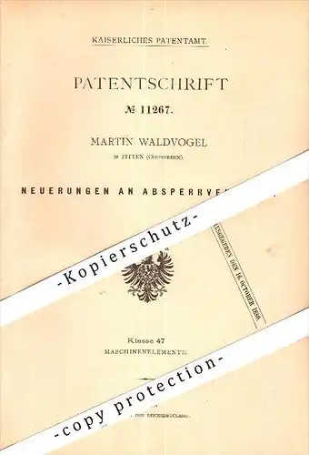 Original Patent - Martin Waldvogel in Pitten , Niederösterreich , 1880 , Absperrventil für Dampfmaschine !!!