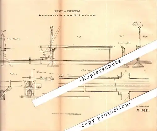 Original Patent - Francke in Friedberg , 1879 , Barriere für Eisenbahn !!!