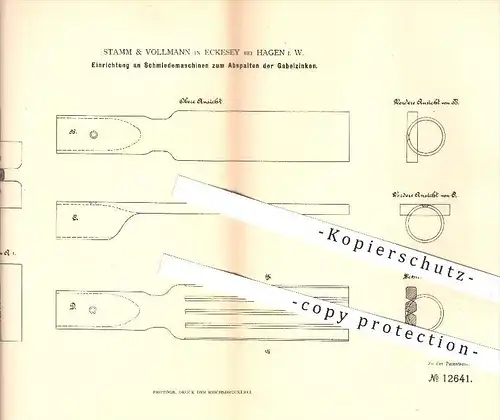 original Patent - Stamm & Vollmann in Eckesey bei Hagen i. W. , 1880 , Schmiedemaschine , Schmieden , Schmied , Stahl !!