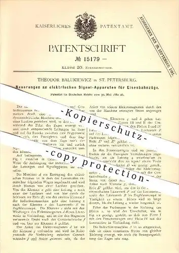 original Patent - Theodor Balukiewicz in St. Petersburg , 1880 , Signal für Eisenbahnen , Eisenbahn , Russland !!!