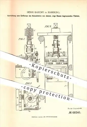original Patent - Henri Baschy in Hamburg , 1892 , Entfernen von Kesselstein , Dampfkessel , Dampfmaschine , Kessel !!!