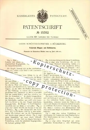 original Patent - Louis Schöttelndreyer , Bückeburg , 1880, Federnde Wagen- und Reitlaterne , Laterne , Licht , Wagenbau