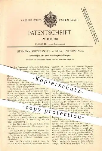 original Patent - Hermann Kruschwitz in Gera , 1898 , Glockenspiel , Glocke , Glocken , Musik , Musikinstrumente !!!