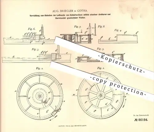 original Patent - Aug. Briegleb in Gotha , 1895 , Achsialturbinen , Turbine , Turbinen , Kraftmaschinen , Windkraft !!!