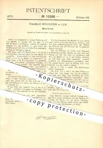 original Patent - Wilhelm Molfenter in Ulm , 1879 , Draisine , Fahrzeug , Fahrzeugbau , Wagenbau !!!
