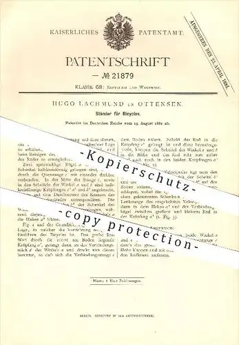 original Patent - Hugo Lachmund in Ottensen / Hamburg , 1882 , Ständer für Bicycles , Velociped , Fahrrad , Hochrad !!!