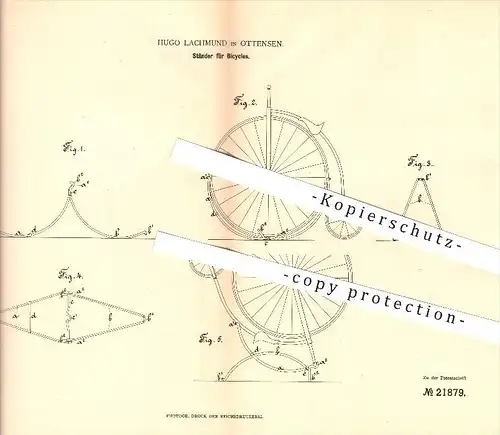 original Patent - Hugo Lachmund in Ottensen / Hamburg , 1882 , Ständer für Bicycles , Velociped , Fahrrad , Hochrad !!!