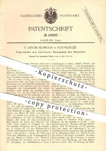 original Patent - F. Anton Hubbuch in Furtwangen , 1884 , Figurenuhr , Uhr , Uhren , Uhrmacher , Uhrwerk !!!