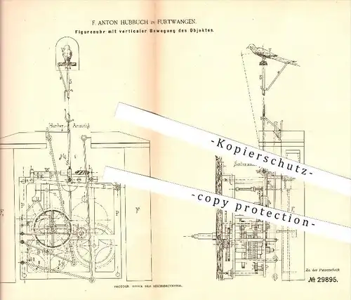 original Patent - F. Anton Hubbuch in Furtwangen , 1884 , Figurenuhr , Uhr , Uhren , Uhrmacher , Uhrwerk !!!