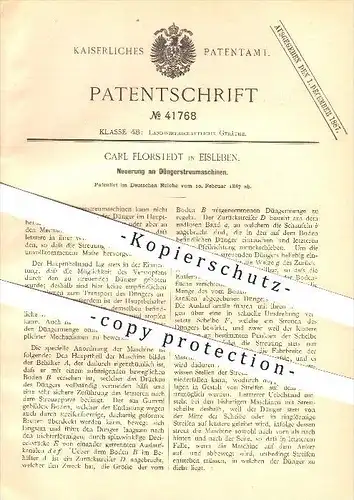 original Patent - Carl Florstedt , Eisleben ,1887, Düngerstreumaschine , Dünger , Streumaschine , Landwirtschaft , Bauer