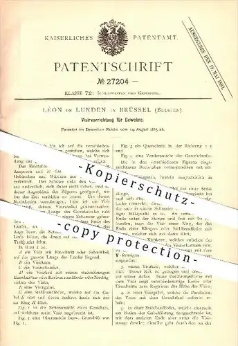 original Patent - Léon de Lunden , Brüssel , Belgien , 1883, Visiervorrichtung für Gewehre , Gewehr , Waffen , Geschosse