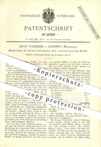 original Patent - Adolf Schneider in Arnsberg , 1885 , Charrierkluppen mit verstellbarem Stahl , Ton , Stein , Eisen