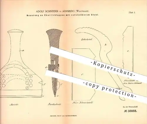 original Patent - Adolf Schneider in Arnsberg , 1885 , Charrierkluppen mit verstellbarem Stahl , Ton , Stein , Eisen