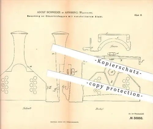 original Patent - Adolf Schneider in Arnsberg , 1885 , Charrierkluppen mit verstellbarem Stahl , Ton , Stein , Eisen